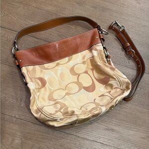 Coach Cream and Tan Shoulder Bag